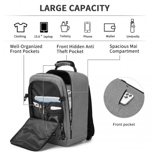 Kono Multi-purpose Business Carry-On Backpack - Fits 15.6" Laptop, Ideal for Work, Travel & Daily Commute - Grey