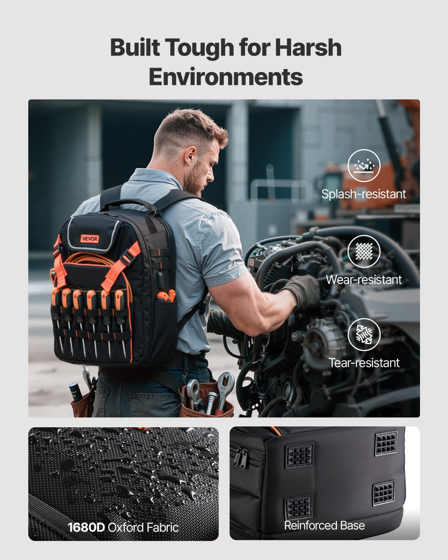 VEVOR Heavy-Duty Tool Backpack, 45 Pockets, Reinforced Base, Laptop Compartment – Ideal for Electricians & Repairmen