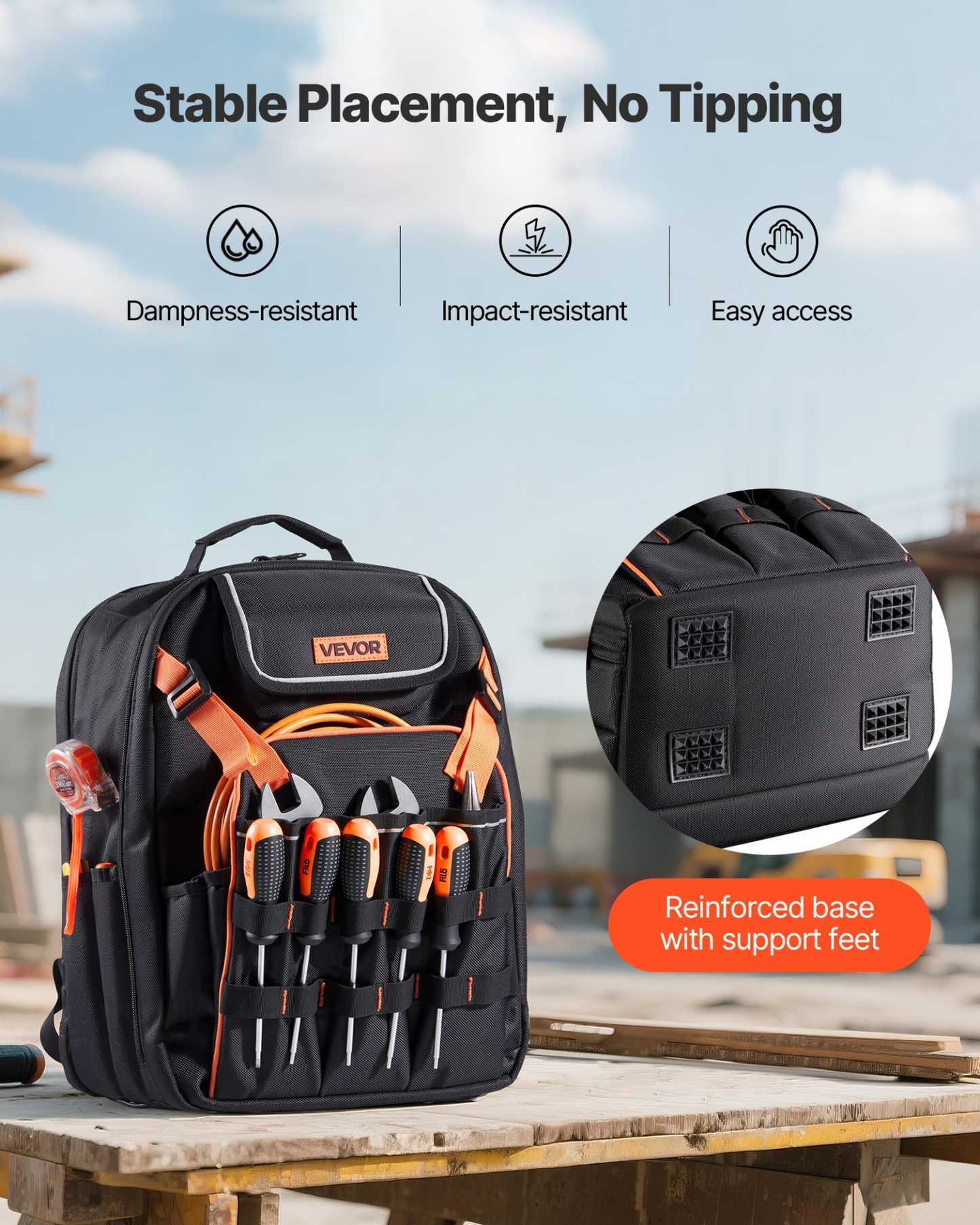 VEVOR Heavy-Duty Tool Backpack, 45 Pockets, Reinforced Base, Laptop Compartment – Ideal for Electricians & Repairmen