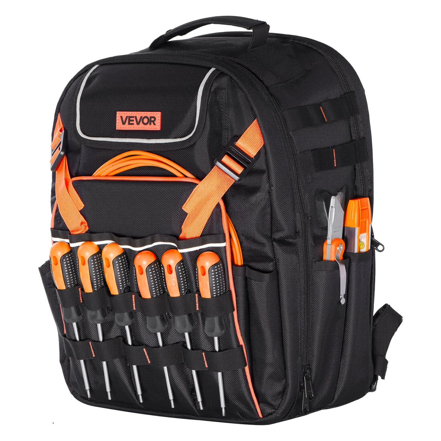 VEVOR Heavy-Duty Tool Backpack, 45 Pockets, Reinforced Base, Laptop Compartment – Ideal for Electricians & Repairmen