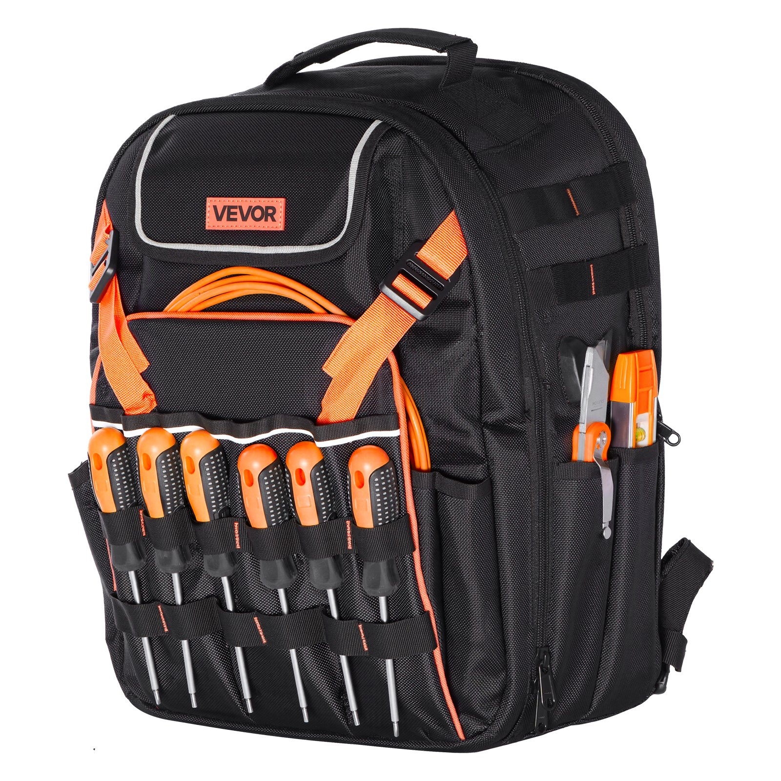 VEVOR Heavy-Duty Tool Backpack, 45 Pockets, Reinforced Base, Laptop Compartment – Ideal for Electricians & Repairmen