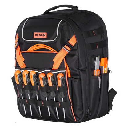 VEVOR Heavy-Duty Tool Backpack, 45 Pockets, Reinforced Base, Laptop Compartment – Ideal for Electricians & Repairmen