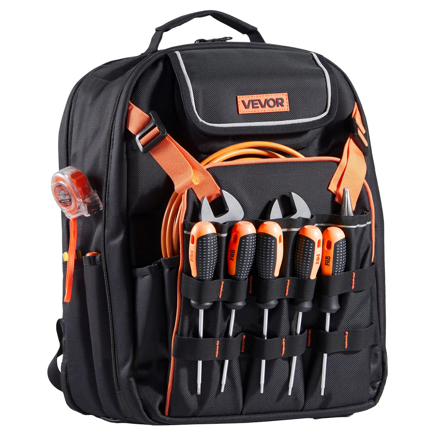 VEVOR Heavy-Duty Tool Backpack, 45 Pockets, Reinforced Base, Laptop Compartment – Ideal for Electricians & Repairmen