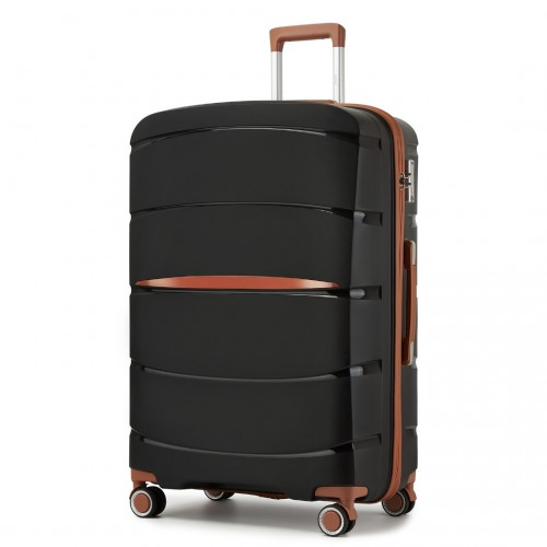KSK2591 - Kono 28-Inch PP Modern Scratch-Resistant Large Suitcase with TSA Lock & Stylish Brown Accents - Black and Brown