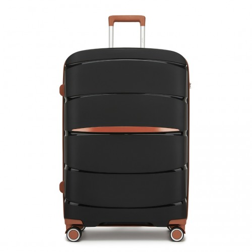 KSK2591 - Kono 28-Inch PP Modern Scratch-Resistant Large Suitcase with TSA Lock & Stylish Brown Accents - Black and Brown