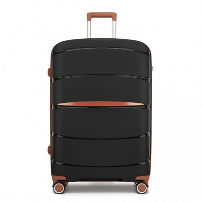 KSK2591 - Kono 28-Inch PP Modern Scratch-Resistant Large Suitcase with TSA Lock & Stylish Brown Accents - Black and Brown