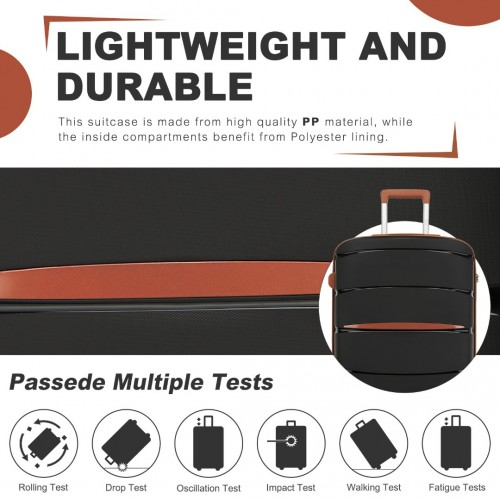 KSK2591 - Kono 28-Inch PP Modern Scratch-Resistant Large Suitcase with TSA Lock & Stylish Brown Accents - Black and Brown