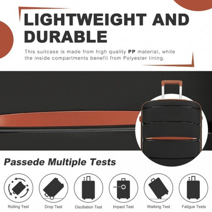 KSK2591 - Kono 28-Inch PP Modern Scratch-Resistant Large Suitcase with TSA Lock & Stylish Brown Accents - Black and Brown