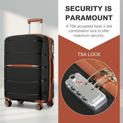 KSK2591 - Kono 28-Inch PP Modern Scratch-Resistant Large Suitcase with TSA Lock & Stylish Brown Accents - Black and Brown