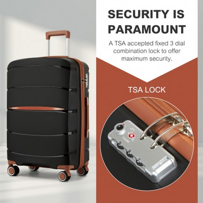 KSK2591 - Kono 28-Inch PP Modern Scratch-Resistant Large Suitcase with TSA Lock & Stylish Brown Accents - Black and Brown