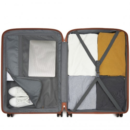 KSK2591 - Kono 28-Inch PP Modern Scratch-Resistant Large Suitcase with TSA Lock & Stylish Brown Accents - Black and Brown