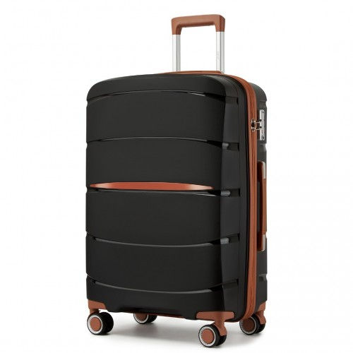 KSK2591 - Kono 24-Inch PP Modern Scratch-Resistant Medium Suitcase with TSA Lock & Stylish Brown Accents - Black and Brown