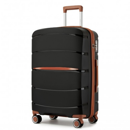 KSK2591 - Kono 24-Inch PP Modern Scratch-Resistant Medium Suitcase with TSA Lock & Stylish Brown Accents - Black and Brown