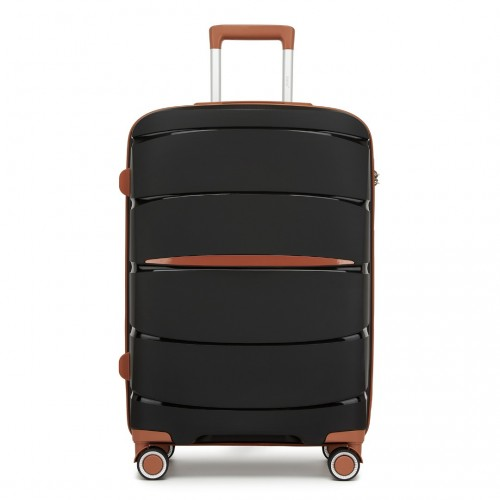 KSK2591 - Kono 24-Inch PP Modern Scratch-Resistant Medium Suitcase with TSA Lock & Stylish Brown Accents - Black and Brown