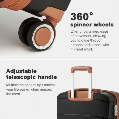 KSK2591 - Kono 24-Inch PP Modern Scratch-Resistant Medium Suitcase with TSA Lock & Stylish Brown Accents - Black and Brown