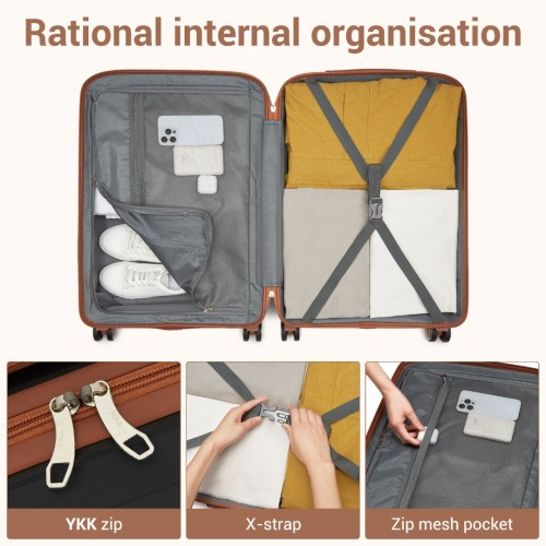 KSK2591 - Kono 24-Inch PP Modern Scratch-Resistant Medium Suitcase with TSA Lock & Stylish Brown Accents - Black and Brown