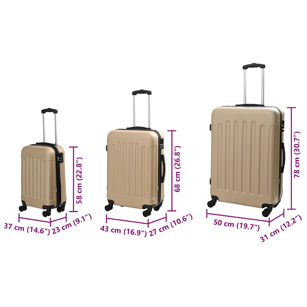 vidaXL Suitcase with Lock 3 pcs Champagne 50 x 31 x 78 cm ABS Plastic