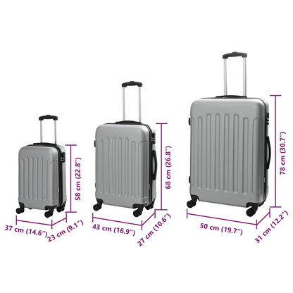 vidaXL Suitcase with Lock 3 pcs Silver 50 x 31 x 78 cm ABS Plastic