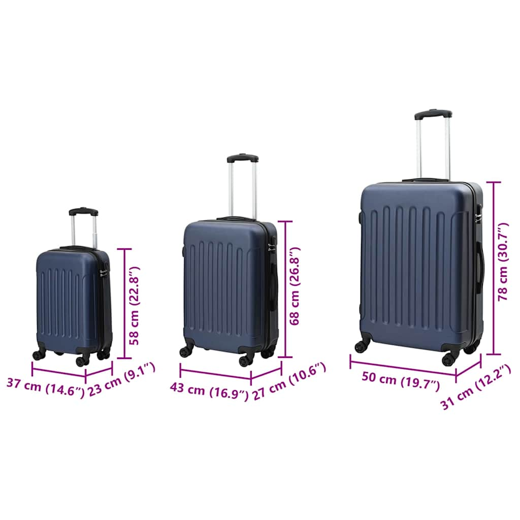 vidaXL Suitcase with Lock 3 pcs Dark Blue 50 x 31 x 78 cm ABS Plastic