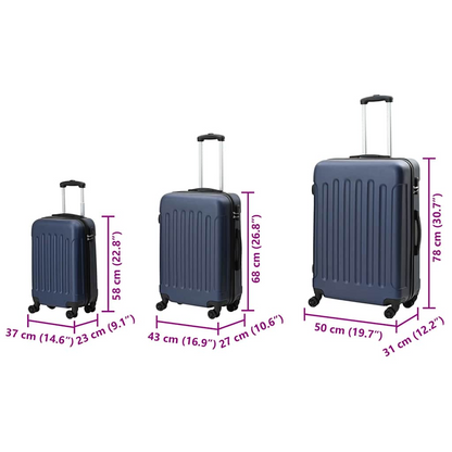 vidaXL Suitcase with Lock 3 pcs Dark Blue 50 x 31 x 78 cm ABS Plastic