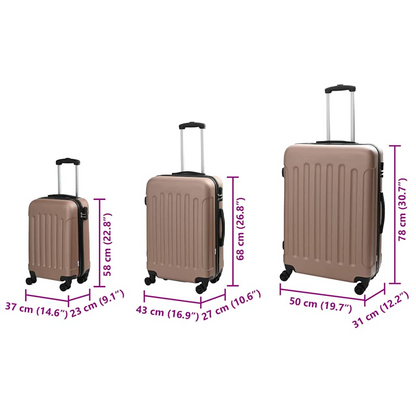 vidaXL Suitcase with Lock 3 pcs Rose Gold 50 x 31 x 78 cm ABS Plastic