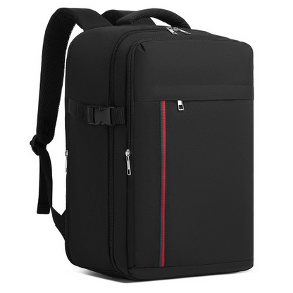 Kono 20L Cabin Backpack with Red Trim for 15.6” Laptop – Water-Resistant Travel Daypack with Luggage Strap - Black