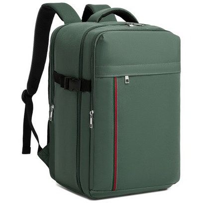 Kono 20L Cabin Backpack with Red Trim for 15.6” Laptop – Water-Resistant Travel Daypack with Luggage Strap - Green