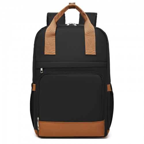 Kono Casual Contemporary Backpack with Laptop Sleeve & Padded Straps - Black and Brown