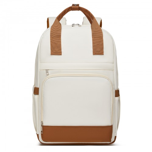 Kono Casual Contemporary Backpack with Laptop Sleeve & Padded Straps for Daily Commute - Cream and Brown