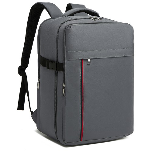 Kono 20L Cabin Backpack - Water-Resistant Travel Daypack with Red Trim for 15.6” Laptop - Grey