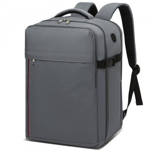 Kono 20L Cabin Backpack - Water-Resistant Travel Daypack with Red Trim for 15.6” Laptop - Grey
