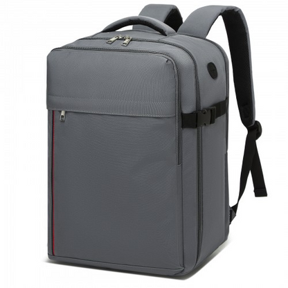 Kono 20L Cabin Backpack - Water-Resistant Travel Daypack with Red Trim for 15.6” Laptop - Grey