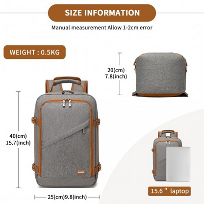 Kono Multi-purpose Business Carry-On Backpack – Fits 15.6" Laptop, Ideal for Work, Travel & Daily Commute - Grey and Brown