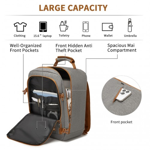 Kono Multi-purpose Business Carry-On Backpack – Fits 15.6" Laptop, Ideal for Work, Travel & Daily Commute - Grey and Brown