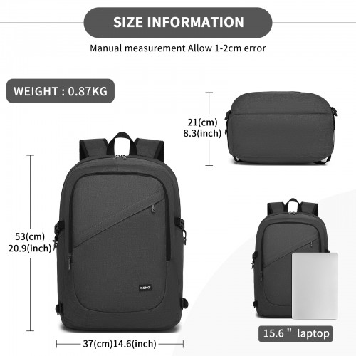 Kono Modern Urban Style Laptop Backpack – School & Commuter Rucksack with USB & Type-C Charging Port - Dark Grey