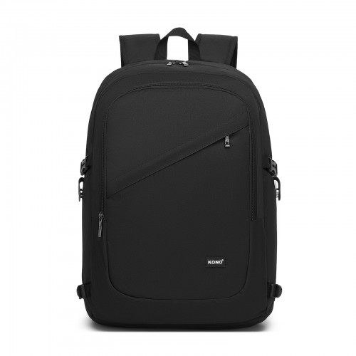 Kono Modern Urban Style Laptop Backpack - School & Commuter Rucksack with USB & Type-C Charging Port - Black
