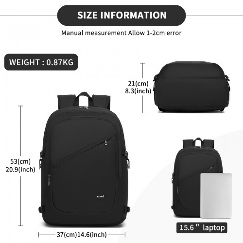 Kono Modern Urban Style Laptop Backpack - School & Commuter Rucksack with USB & Type-C Charging Port - Black