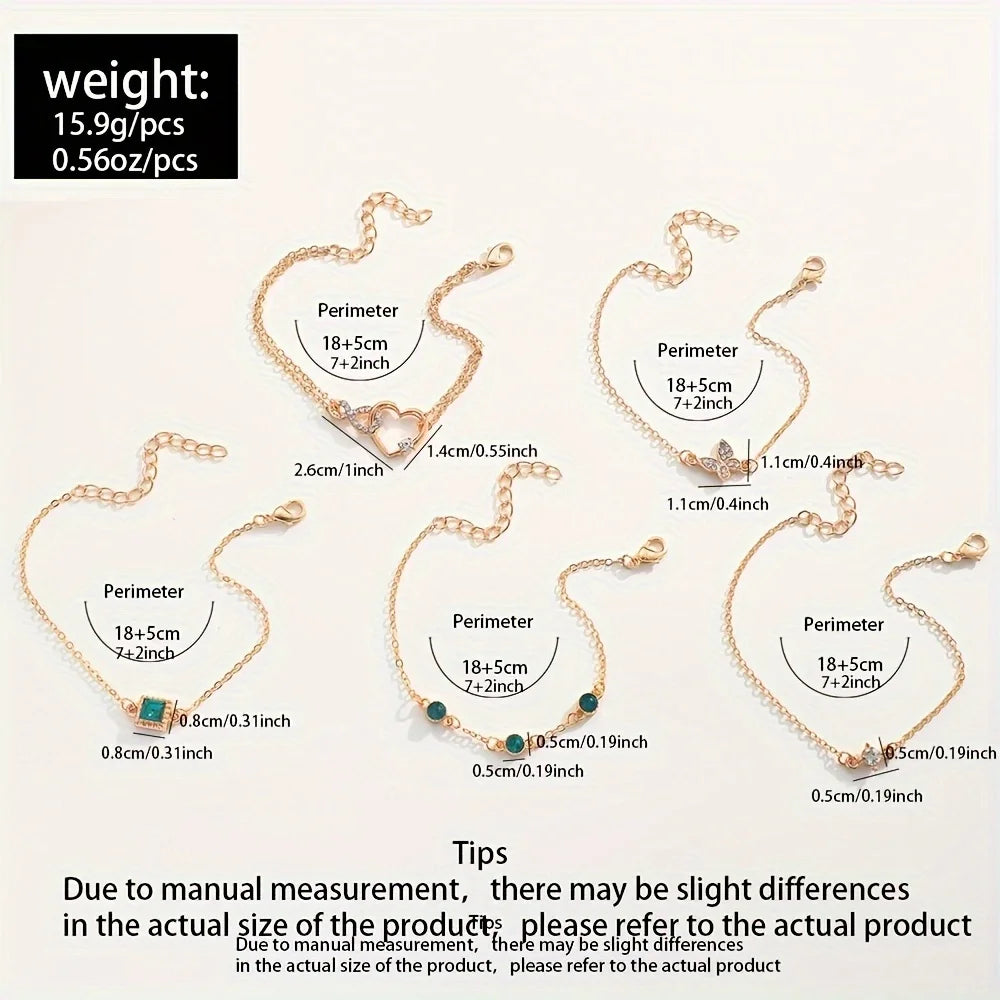 5Pcs Rhinestone Butterfly Bracelet Fashion