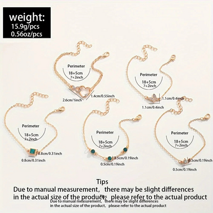 5Pcs Rhinestone Butterfly Bracelet Fashion