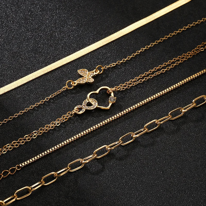 5Pcs Vintage Metal Flat Snake Chain Box Chain Bracelet Set Women's