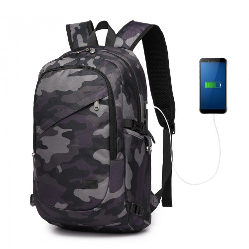 Kono Minimalist Design Tech Backpack with USB & Type-C Port, Laptop Compartment - Camo