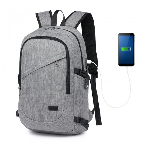 Kono Minimalist Design Tech Backpack with USB & Type-C Port and Laptop Compartment - Grey