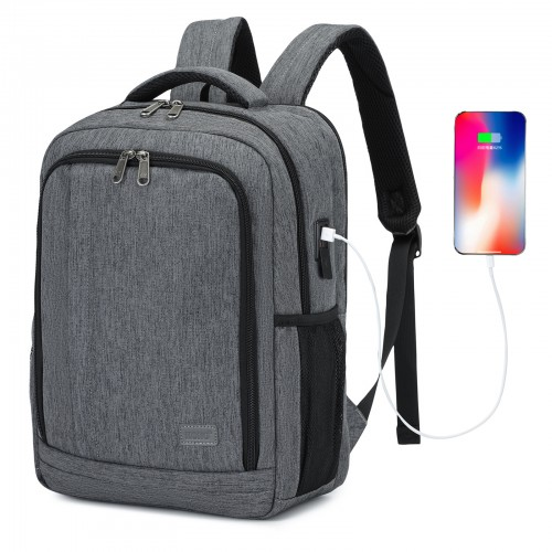 Kono Commuter Laptop Backpack with USB & Type-C Port, Anti-Theft Pocket, Organised Storage - Grey