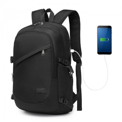 Kono Minimalist Design Tech Backpack with USB & Type-C Port, Laptop Compartment - Black