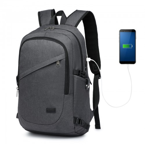 Kono Minimalist Tech Backpack with USB & Type-C Port, Laptop Compartment - Dark Grey