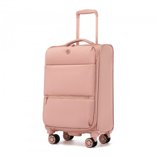 20 inch Women's Pink Softshell Lightweight Suitcase with Spinner Wheels & Spacious Compartments - KSN2593