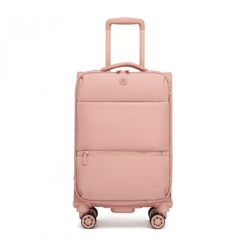 20 inch Women's Pink Softshell Lightweight Suitcase with Spinner Wheels & Spacious Compartments - KSN2593
