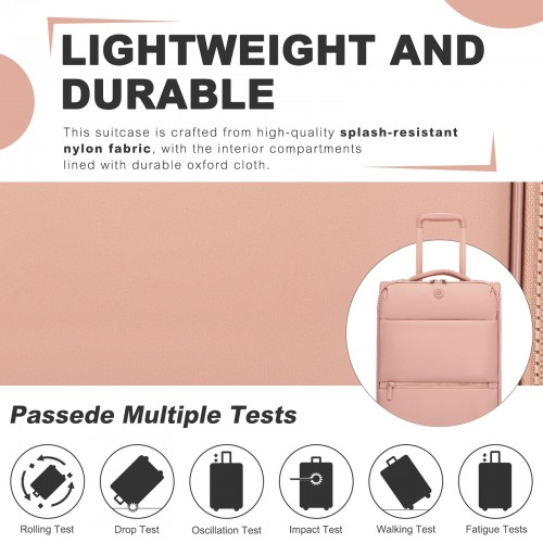 20 inch Women's Pink Softshell Lightweight Suitcase with Spinner Wheels & Spacious Compartments - KSN2593