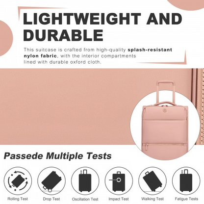 20 inch Women's Pink Softshell Lightweight Suitcase with Spinner Wheels & Spacious Compartments - KSN2593