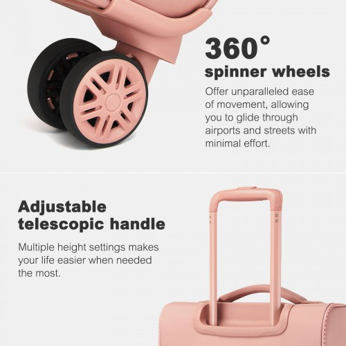 20 inch Women's Pink Softshell Lightweight Suitcase with Spinner Wheels & Spacious Compartments - KSN2593